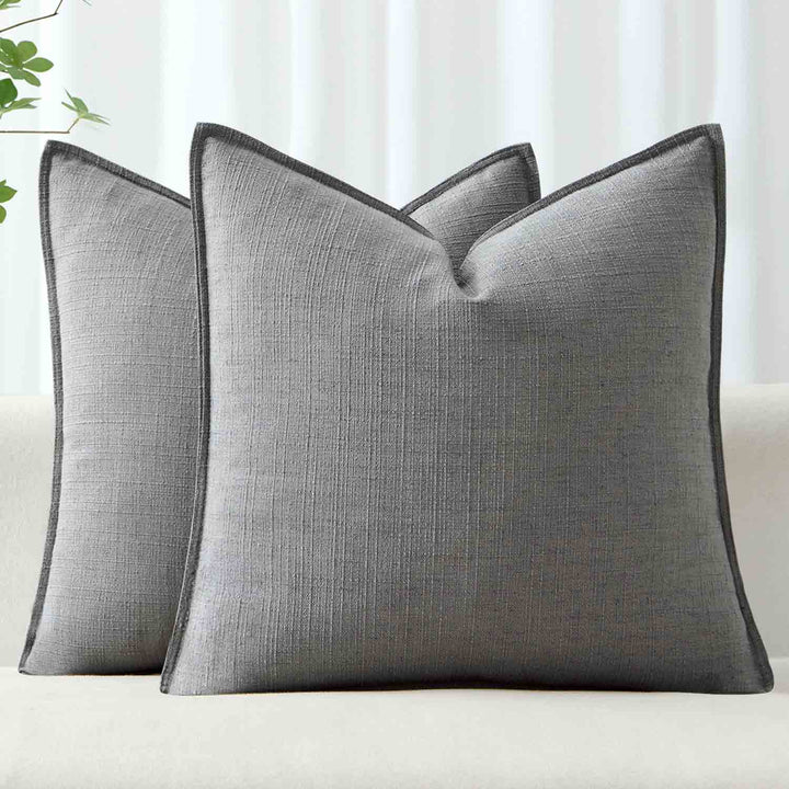 Boho Farmhouse Neutral Linen Throw Pillow Covers Grey 18x18-inch