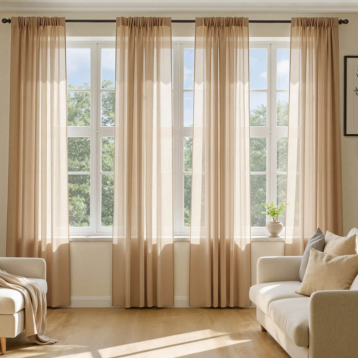 Solid Color Sheer Window Curtains Elegant Window Voile Curtains Brown 54Wx108L-inch