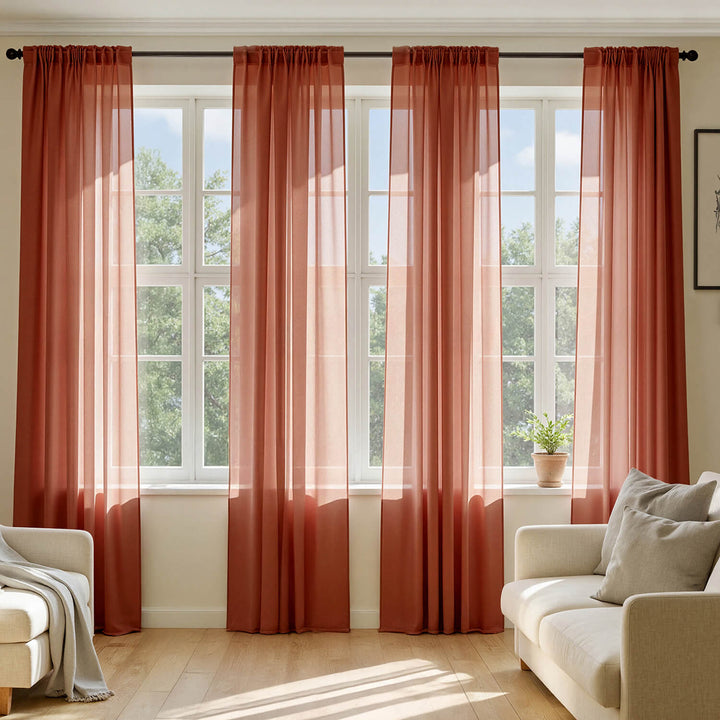 Solid Color Sheer Window Curtains Elegant Window Voile Curtains Burnt Orange 42Wx90L-inch