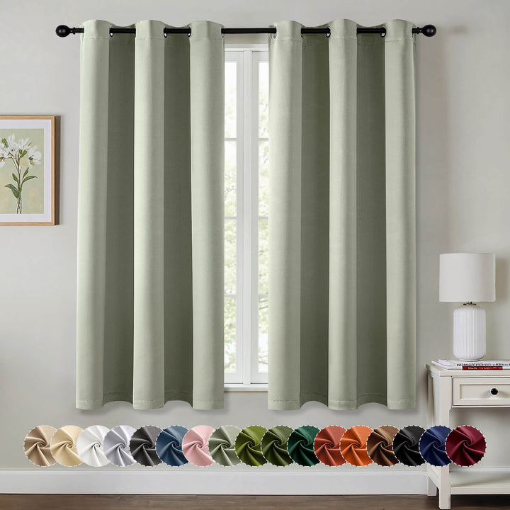 Thermal Insulated Drapes Solid Grommet Curtains Sage Green 40Wx64L-inch