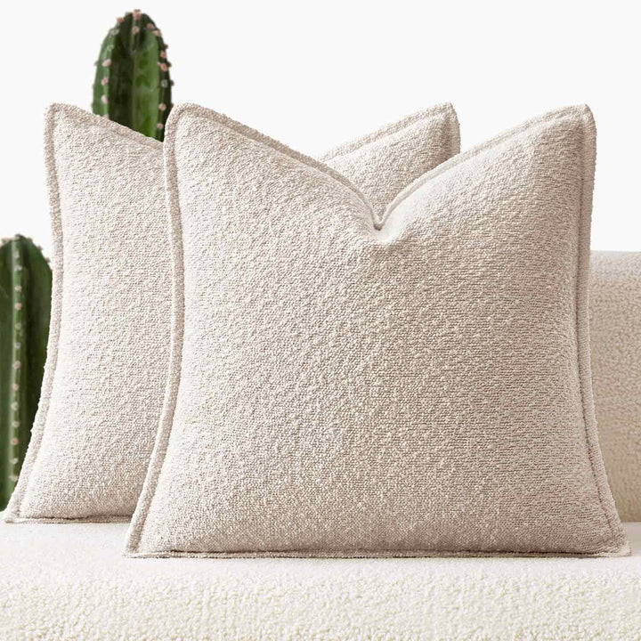 Decorative Thick Textured Boucle Pillow Covers Natural Beige 20x20-inch