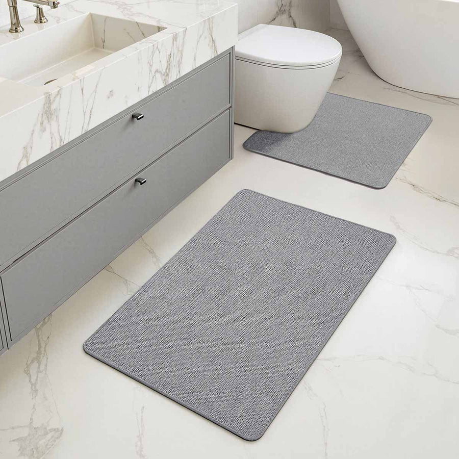 Ultra Thin Non Slip  Bathroom Rugs Grey U shape 20x24 And 17x27 inch