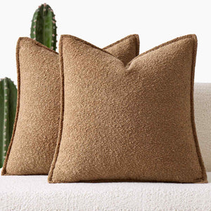 Decorative Thick Textured Boucle Pillow Covers Brown 20x20-inch