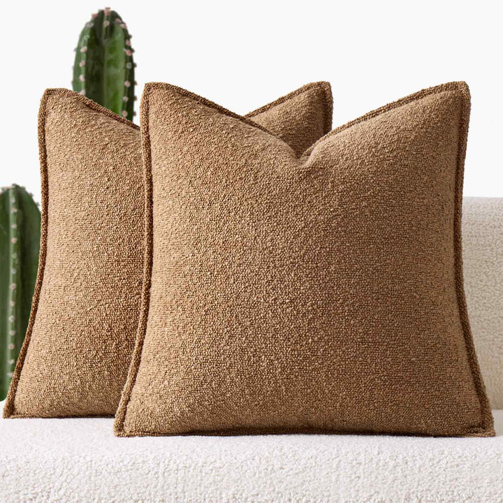Decorative Thick Textured Boucle Pillow Covers Brown 20x20-inch