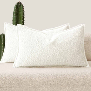 Decorative Thick Textured Boucle Pillow Covers White 20x12-inch