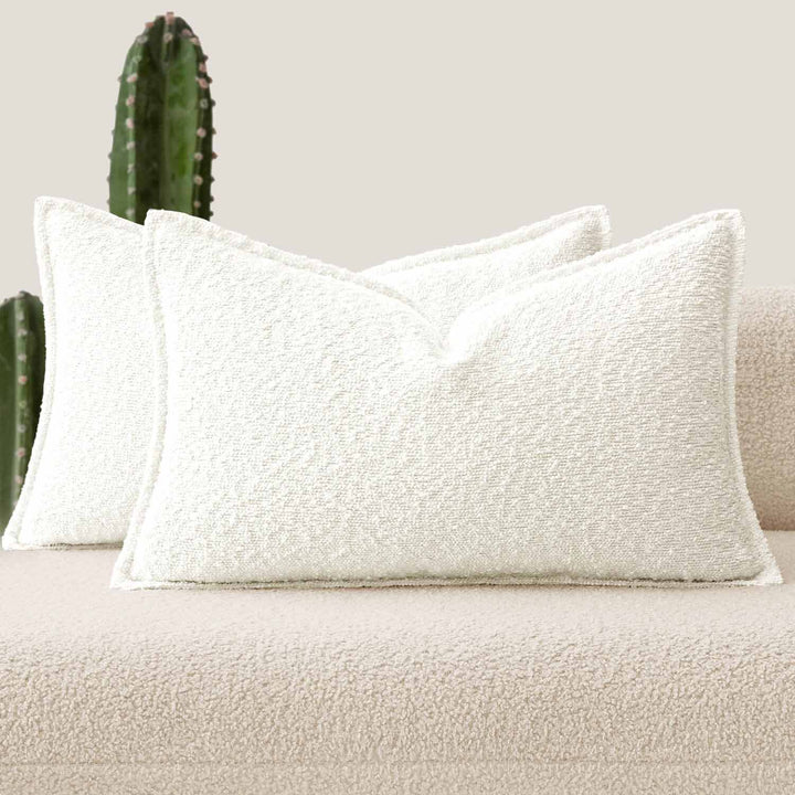 Decorative Thick Textured Boucle Pillow Covers White 20x12-inch