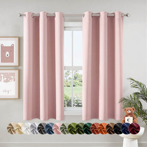 Thermal Insulated Drapes Solid Grommet Curtains Baby Pink 40Wx68L-inch