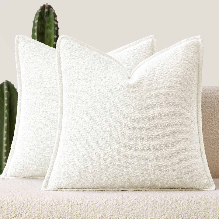 Decorative Thick Textured Boucle Pillow Covers White 18x18-inch
