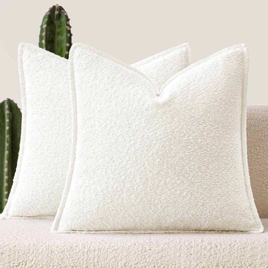 Decorative Thick Textured Boucle Pillow Covers White 20x20-inch