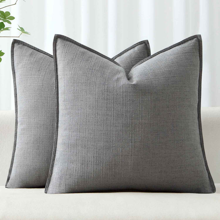 Boho Farmhouse Neutral Linen Throw Pillow Covers Grey 20x20-inch