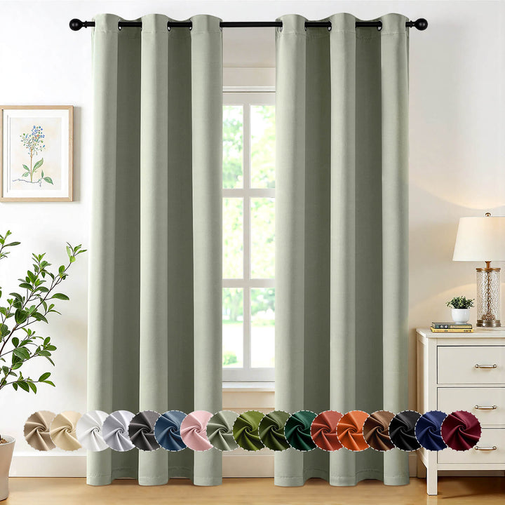 Thermal Insulated Drapes Solid Grommet Curtains Sage Green 40Wx78L-inch