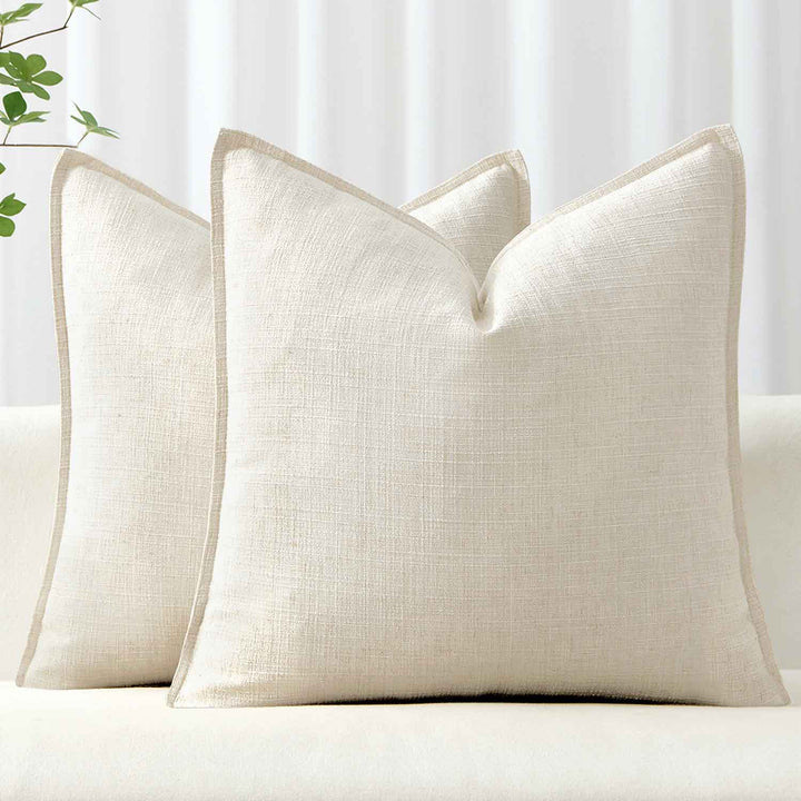 Boho Farmhouse Neutral Linen Throw Pillow Covers Cream White 22x22-inch