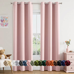 Thermal Insulated Drapes Solid Grommet Curtains Baby Pink 40Wx78L-inch