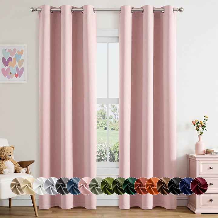 Thermal Insulated Drapes Solid Grommet Curtains Baby Pink 40Wx78L-inch