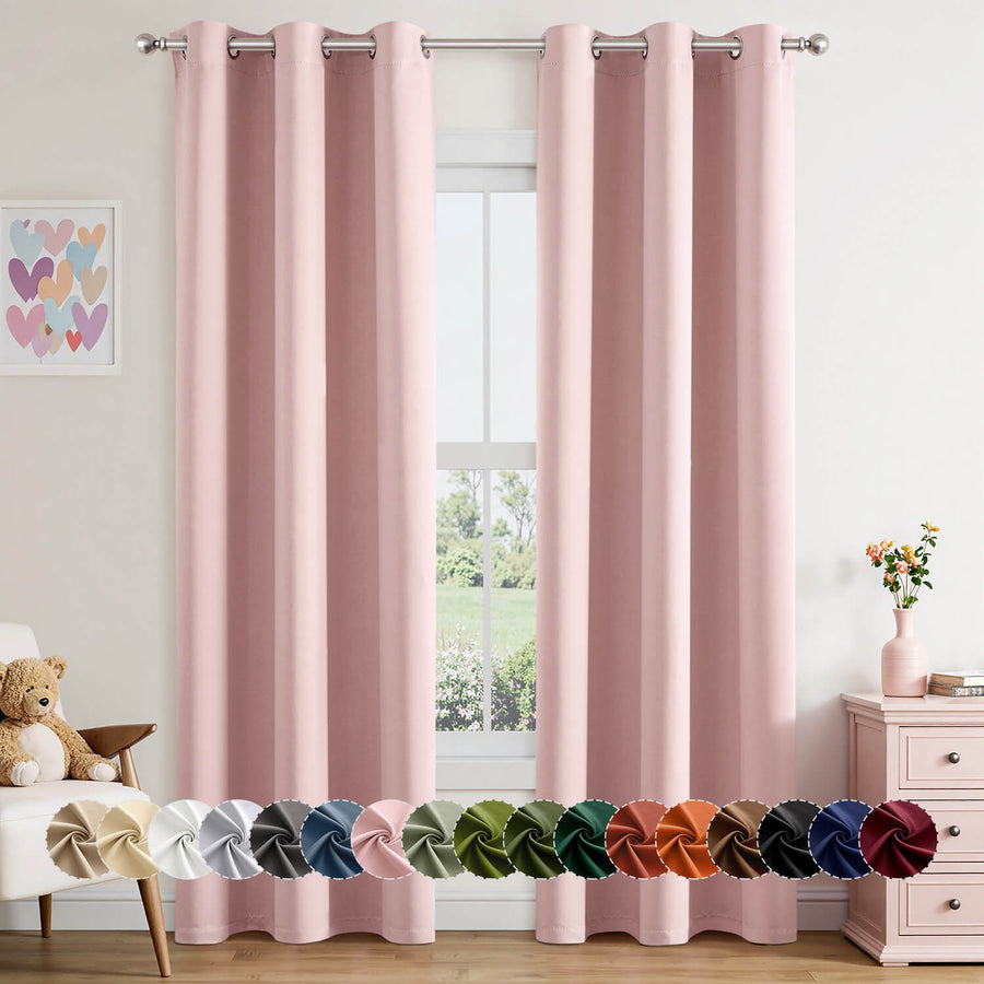 Thermal Insulated Drapes Solid Grommet Curtains Baby Pink 40Wx78L-inch