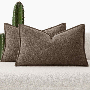 Decorative Thick Textured Boucle Pillow Covers Dark Brown 20x12-inch
