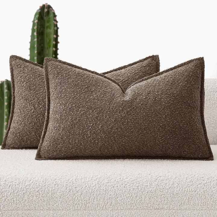 Decorative Thick Textured Boucle Pillow Covers Dark Brown 20x12-inch
