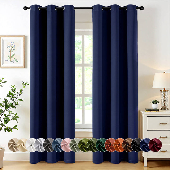 Thermal Insulated Drapes Solid Grommet Curtains Navy Blue 40Wx86L-inch