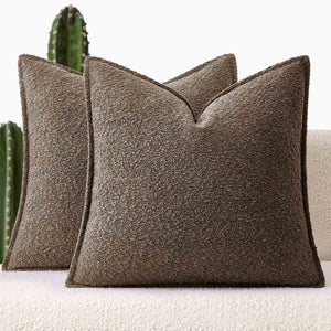 Decorative Thick Textured Boucle Pillow Covers Dark Brown 20x20-inch