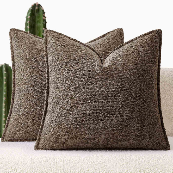 Decorative Thick Textured Boucle Pillow Covers Dark Brown 20x20-inch