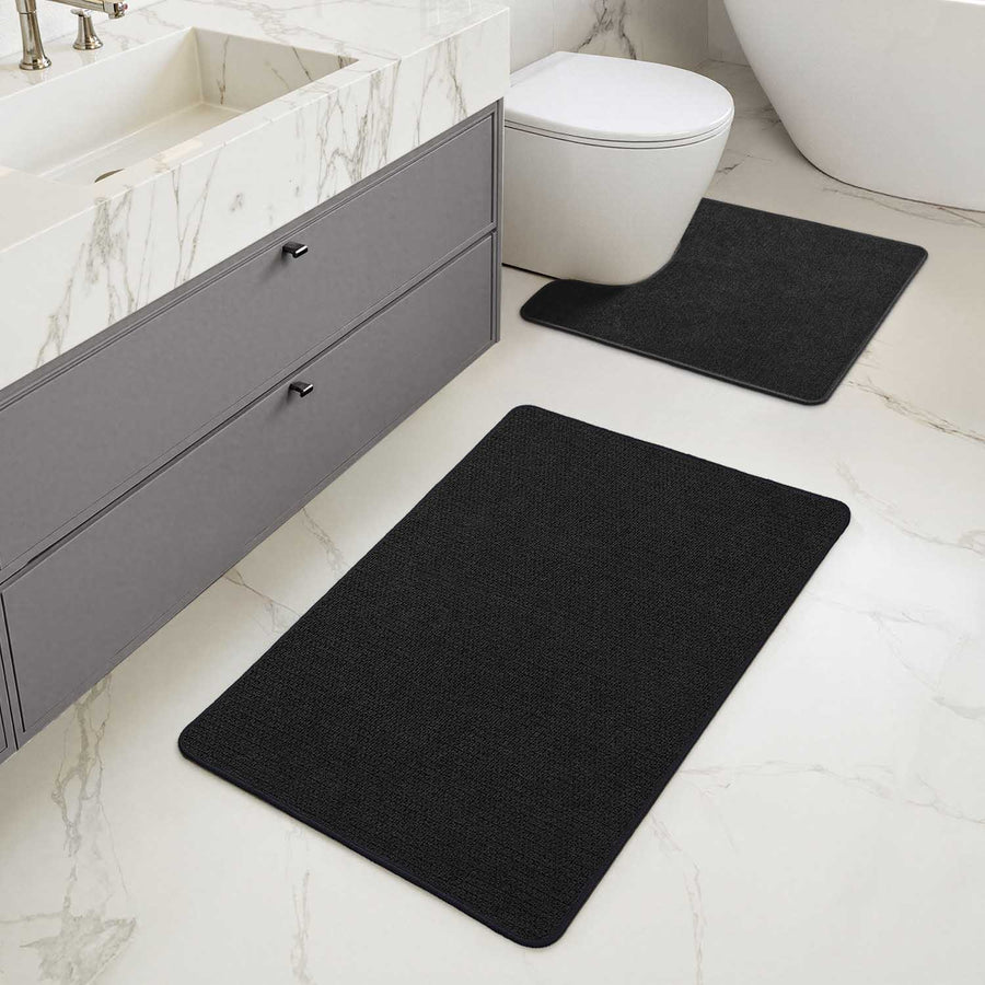 Ultra Thin Non Slip  Bathroom Rugs Black U shape 20x24 And 17x27 inch