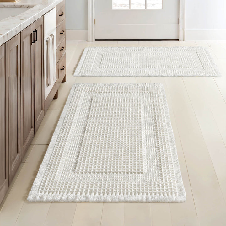 New-Non Slip Washable Waffle Bathroom Mats White 18x30-inch