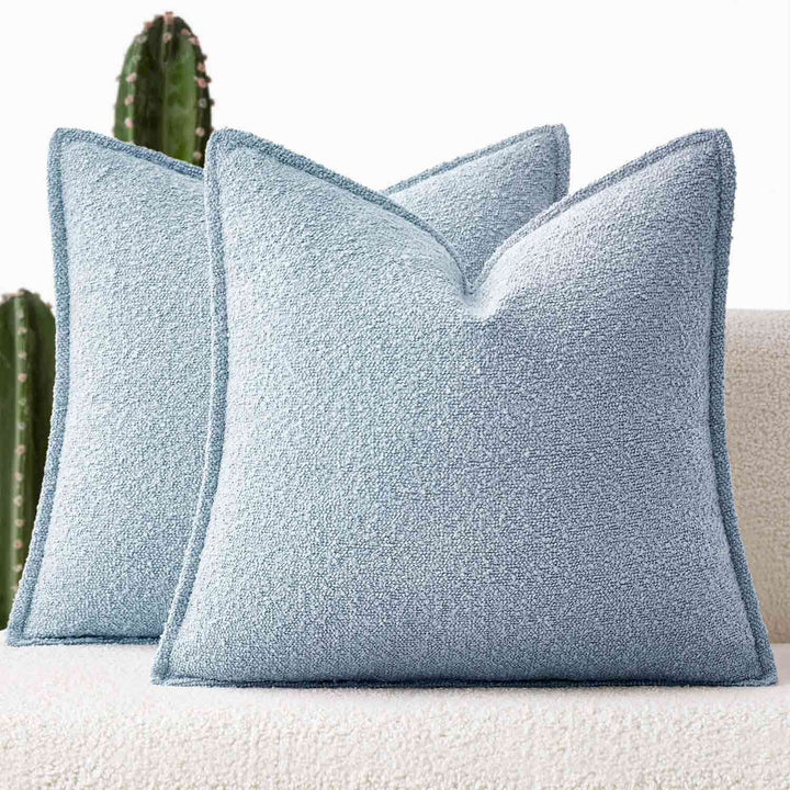 Decorative Thick Textured Boucle Pillow Covers Light Blue 18x18-inch