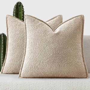 Decorative Thick Textured Boucle Pillow Covers Oatmeal 18x18-inch