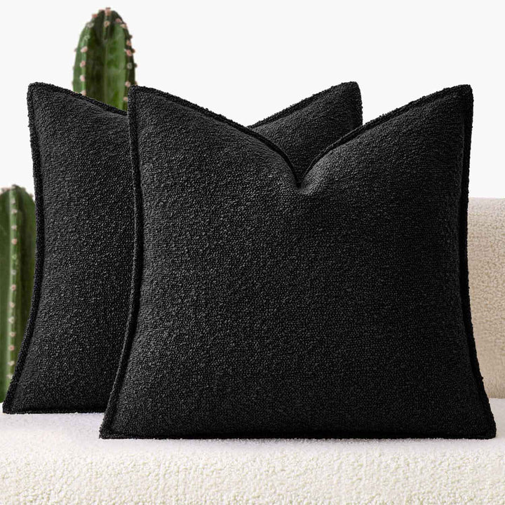 Decorative Thick Textured Boucle Pillow Covers Black 22x22-inch