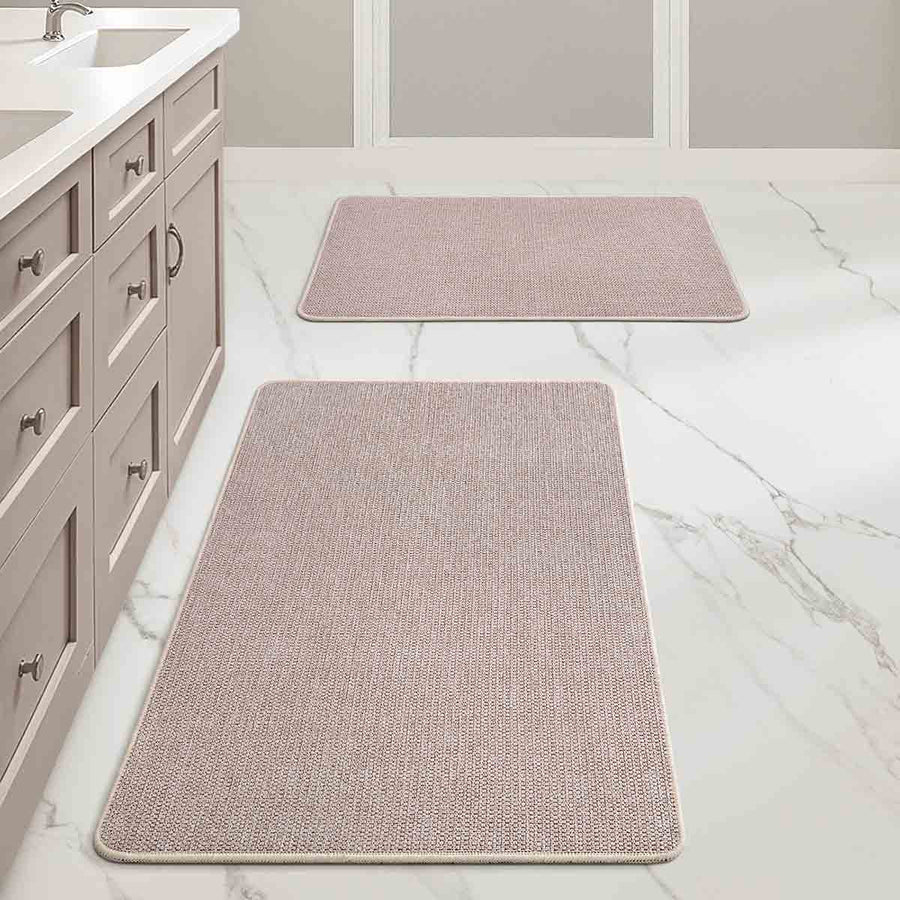 Ultra Thin Machine Washable Quick Dry Absorbent Bathroom Rugs Beige 17x27-and-20x32-inch