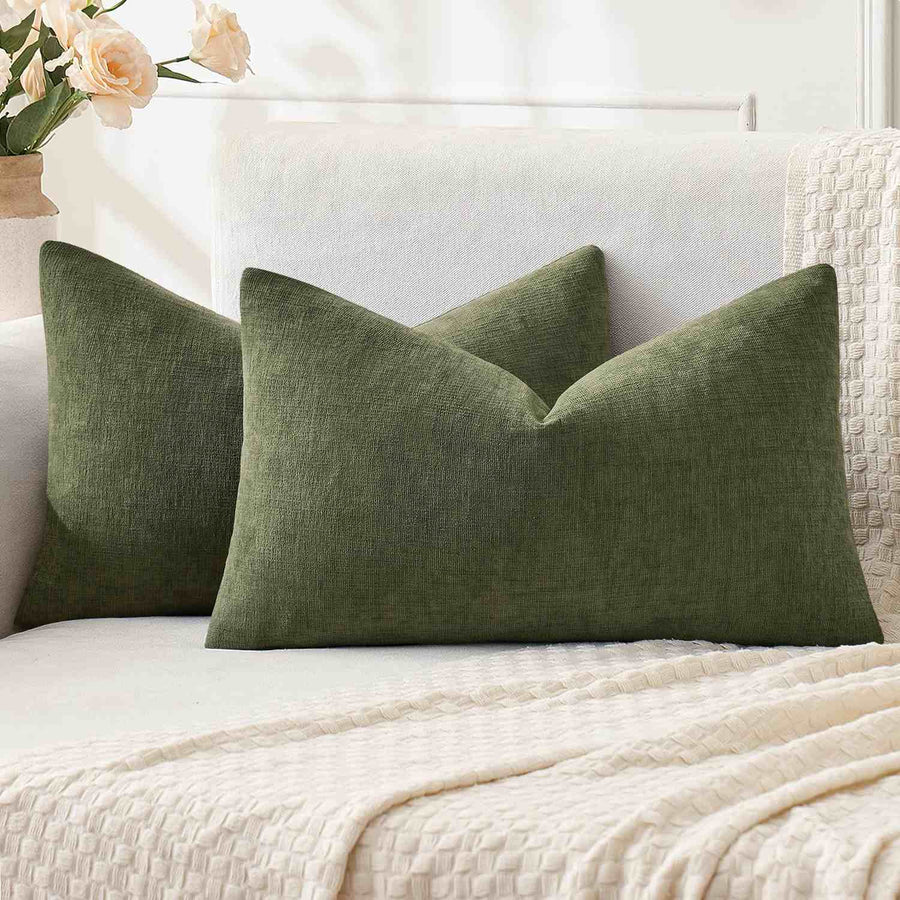 Chenille Decorative Throw Pillow Covers Olive Green 20x12-inch