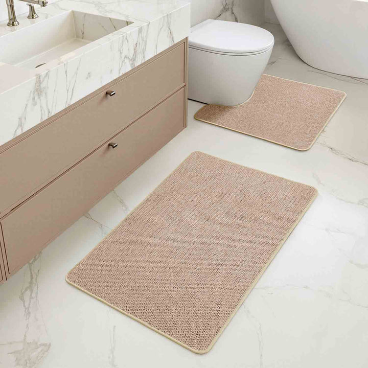 Ultra Thin Non Slip  Bathroom Rugs Beige U shape 20x24 And 17x27 inch