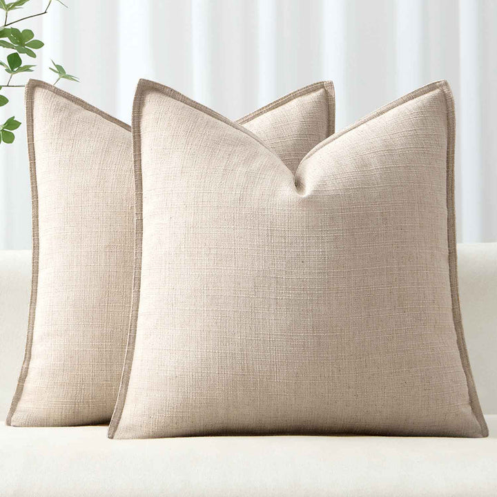 Boho Farmhouse Neutral Linen Throw Pillow Covers Natural Beige 26x26-inch
