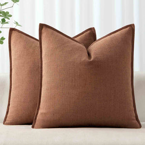 Boho Farmhouse Neutral Linen Throw Pillow Covers Rust Red 26x26-inch