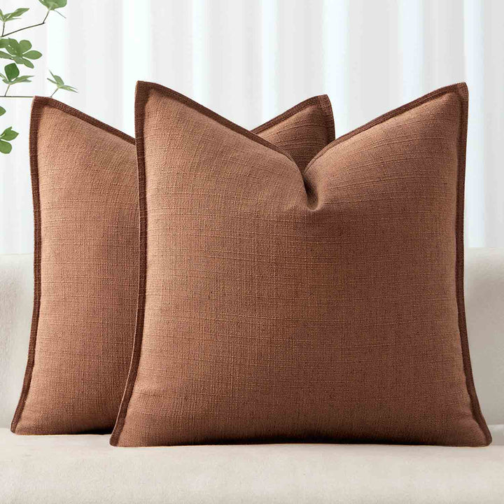 Boho Farmhouse Neutral Linen Throw Pillow Covers Rust Red 26x26-inch