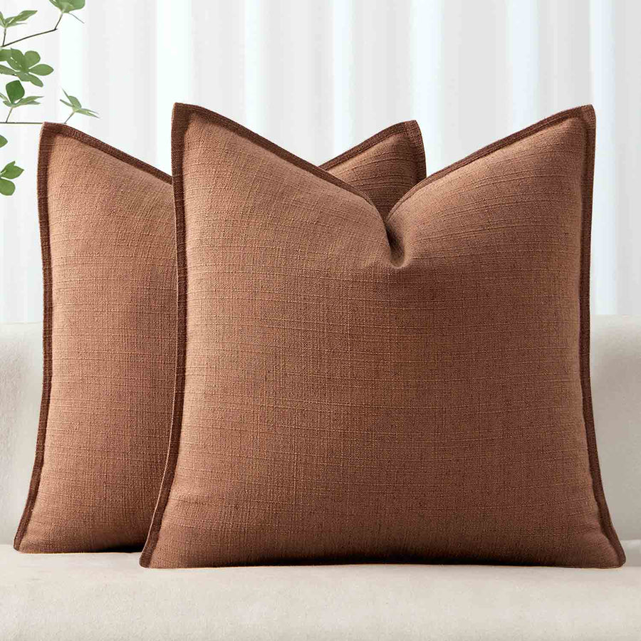 Boho Farmhouse Neutral Linen Throw Pillow Covers Rust Red 26x26-inch