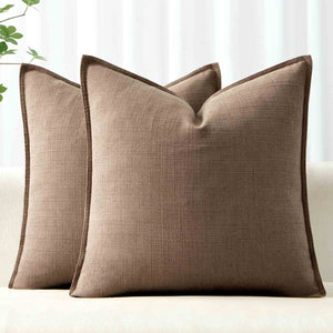 Boho Farmhouse Neutral Linen Throw Pillow Covers Coco Brown 26x26-inch