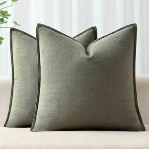 Boho Farmhouse Neutral Linen Throw Pillow Covers Olive green 26x26-inch