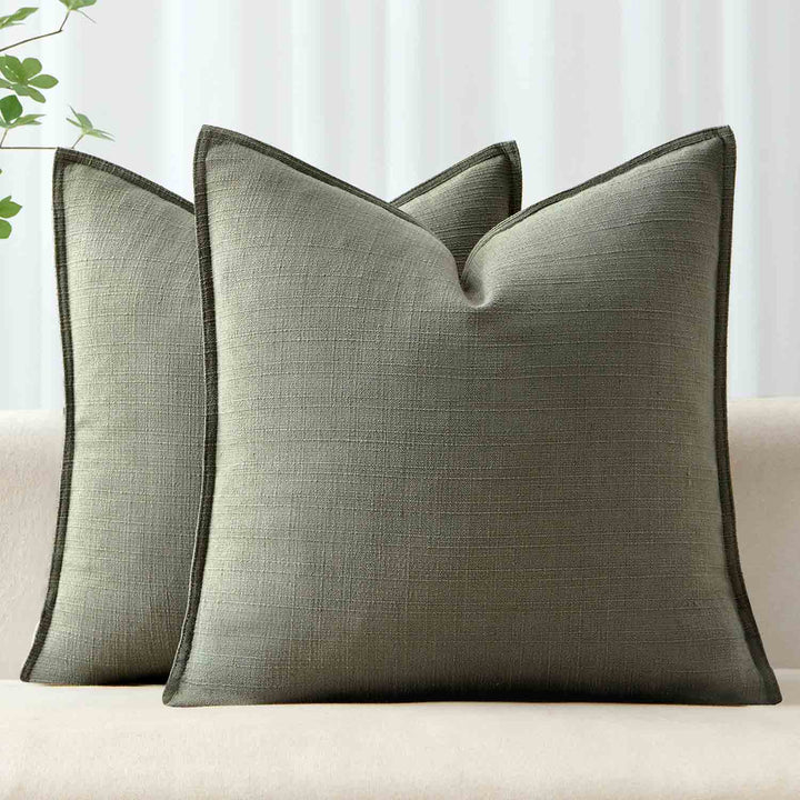 Boho Farmhouse Neutral Linen Throw Pillow Covers Olive green 26x26-inch