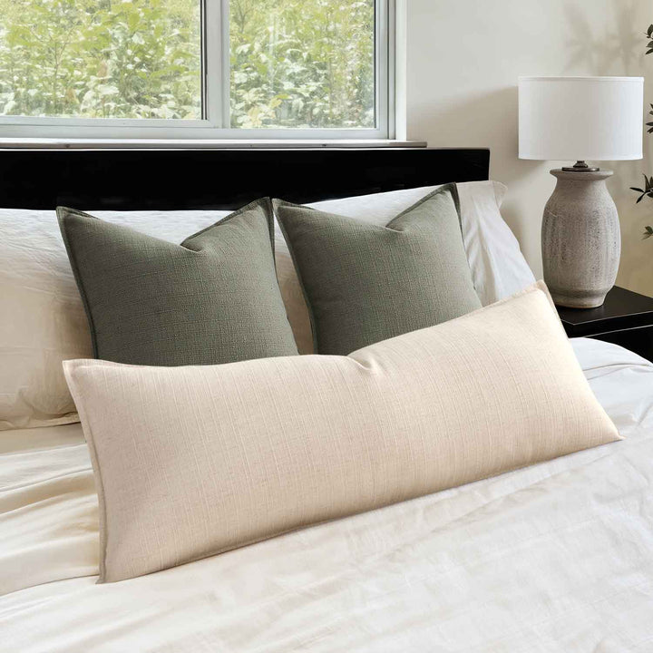 Boho Farmhouse Neutral Linen Throw Pillow Covers Natural Beige 36x14-inch