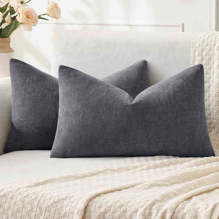 Chenille Decorative Throw Pillow Covers Grey 20x12-inch