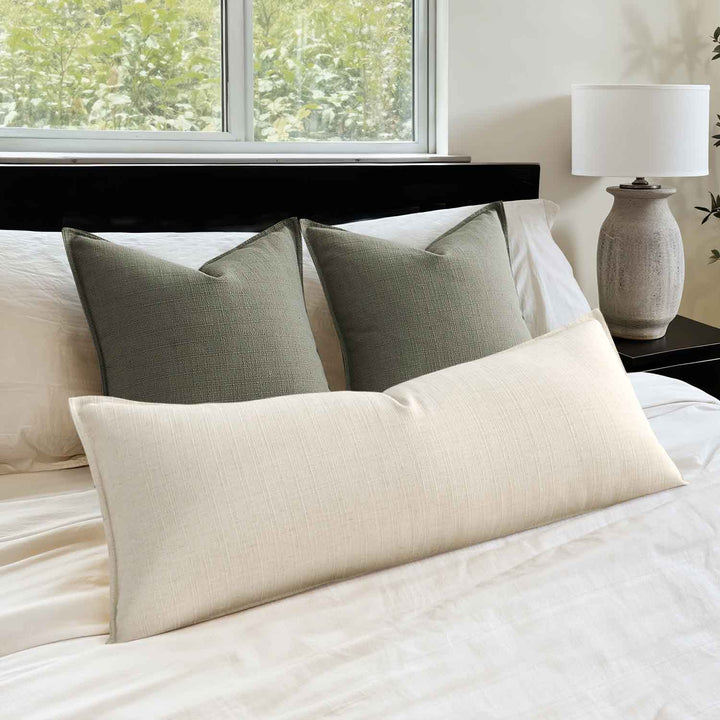 Boho Farmhouse Neutral Linen Throw Pillow Covers Cream White 36x14-inch