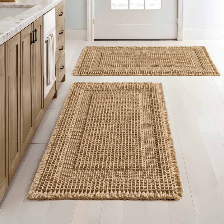 New-Non Slip Washable Waffle Bathroom Mats Brown 24x36-inch