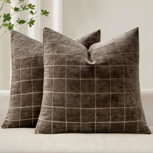 Chenille  Vintage Plaid Couch Pillow Covers Brown 20x20-inch