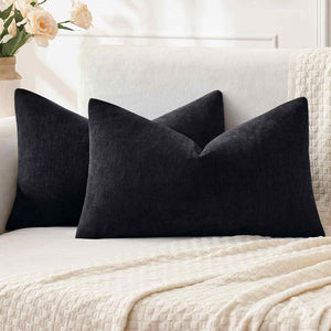 Chenille Decorative Throw Pillow Covers Black 20x12-inch