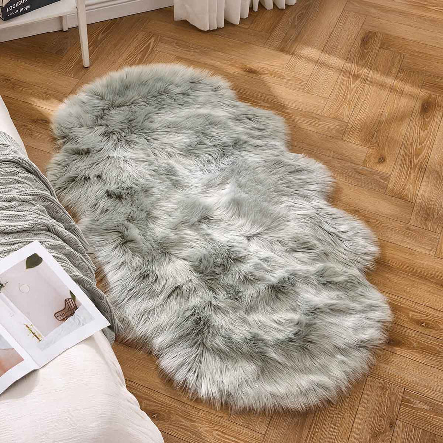 Faux Fur Sheepskin Rug Decorative Plush Area Rug Beige 3x5-Sheepskin