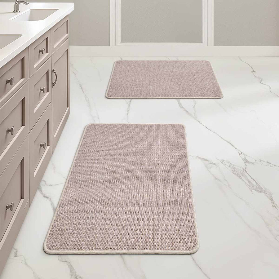 Ultra Thin Machine Washable Quick Dry Absorbent Bathroom Rugs Beige 20x24-and-17x27-inch