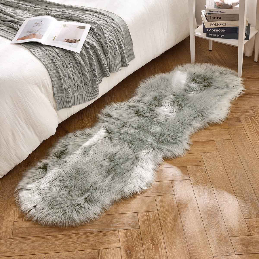 Faux Fur Sheepskin Rug Decorative Plush Area Rug Beige 2x6-Sheepskin