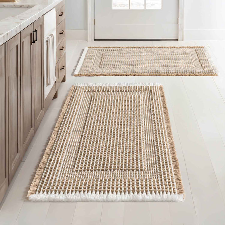 New-Non Slip Washable Waffle Bathroom Mats Brown-Cream 18x30-inch