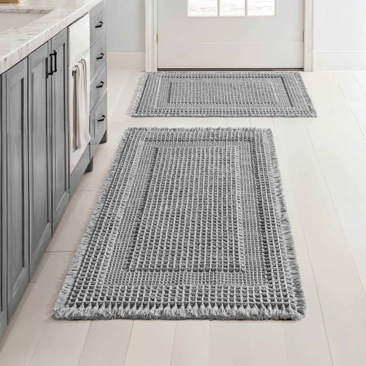 New-Non Slip Washable Waffle Bathroom Mats Light Grey 17x24-and-18x30-inch